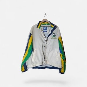 STARTER White and Blue Jacket with Green and Yellow Accents